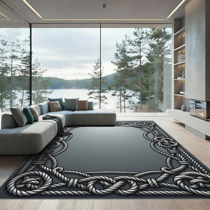 Silver Rope Nautical Border Weave Rug