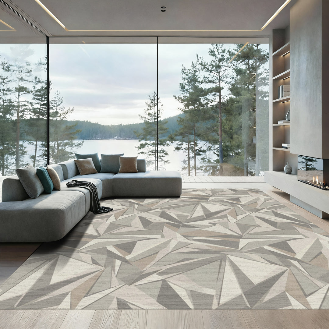 Modern Neutral Geometric Faceted Rug