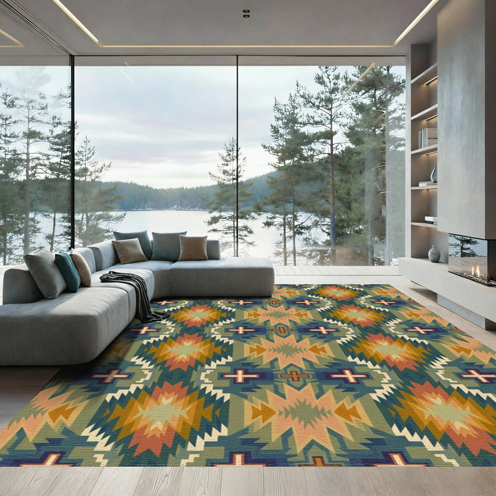 Southwestern Geometric Sunburst Cross Rug