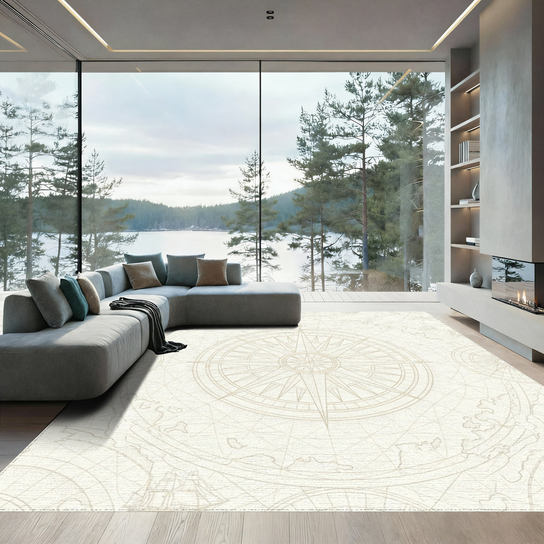 Vintage Nautical Compass Map Rug