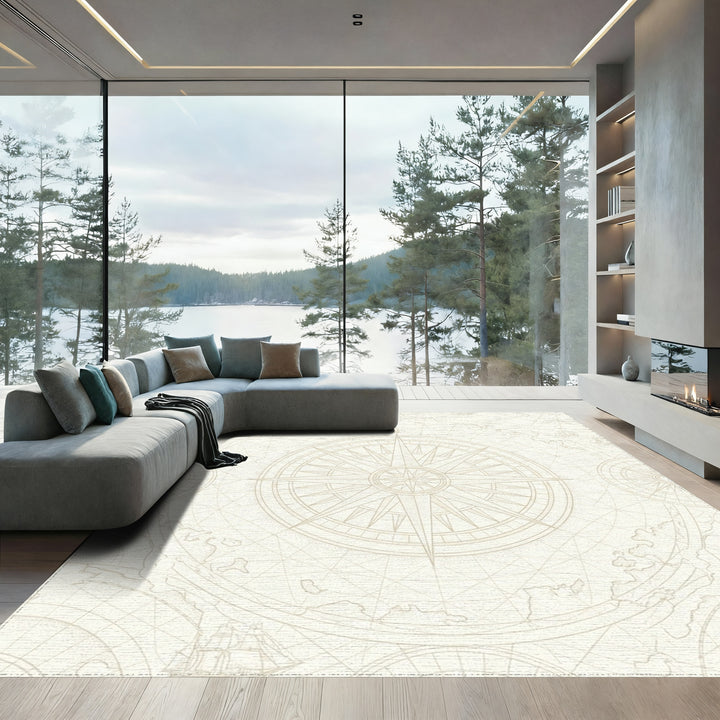 Vintage Nautical Compass Map Rug