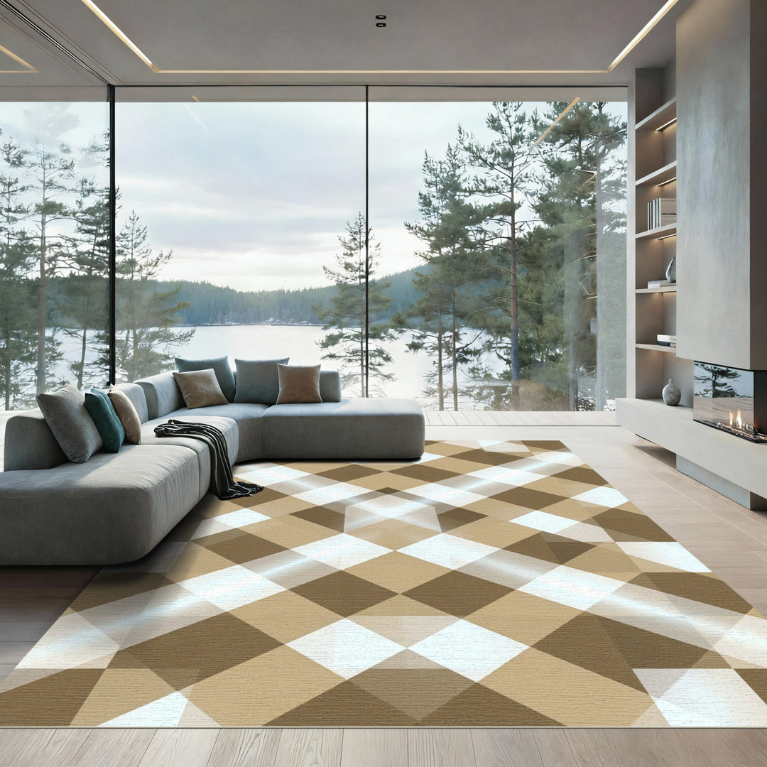 Brown White Diamond Weave Rug