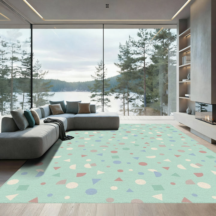Soft Mint Geometric Confetti Scatter Rug