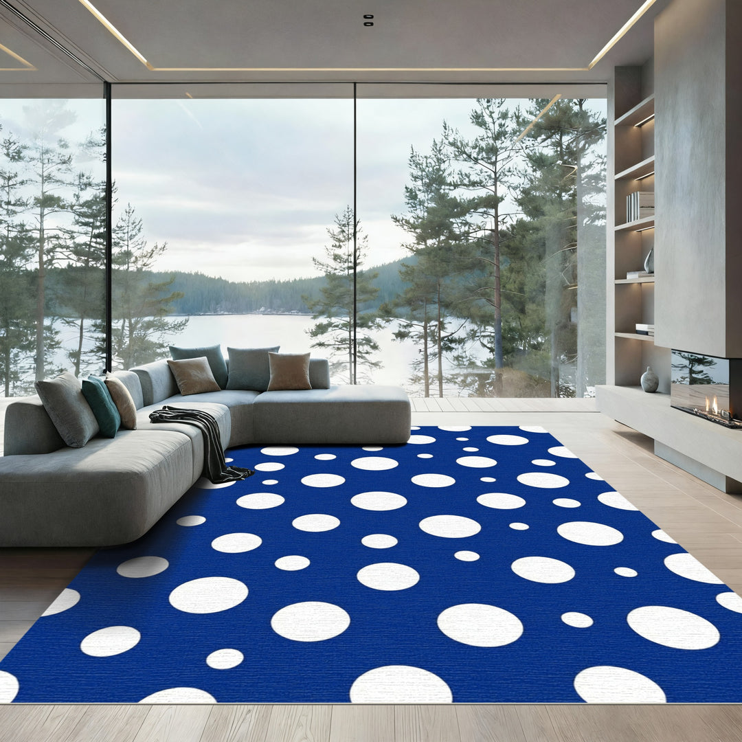 Deep Blue White Polka Dot Circles Rug