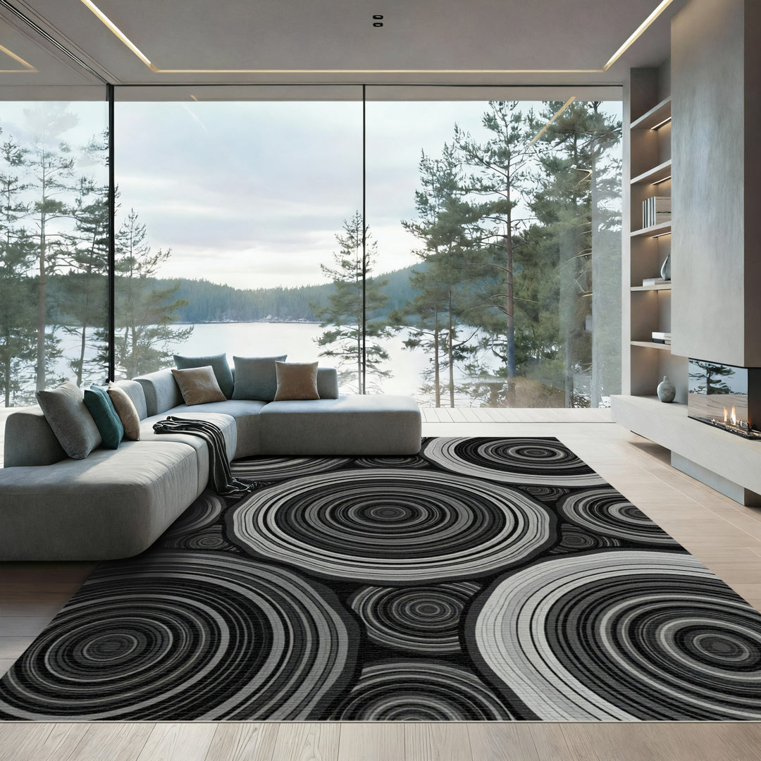 Monochromatic Stone Slice Concentric Rings Rug