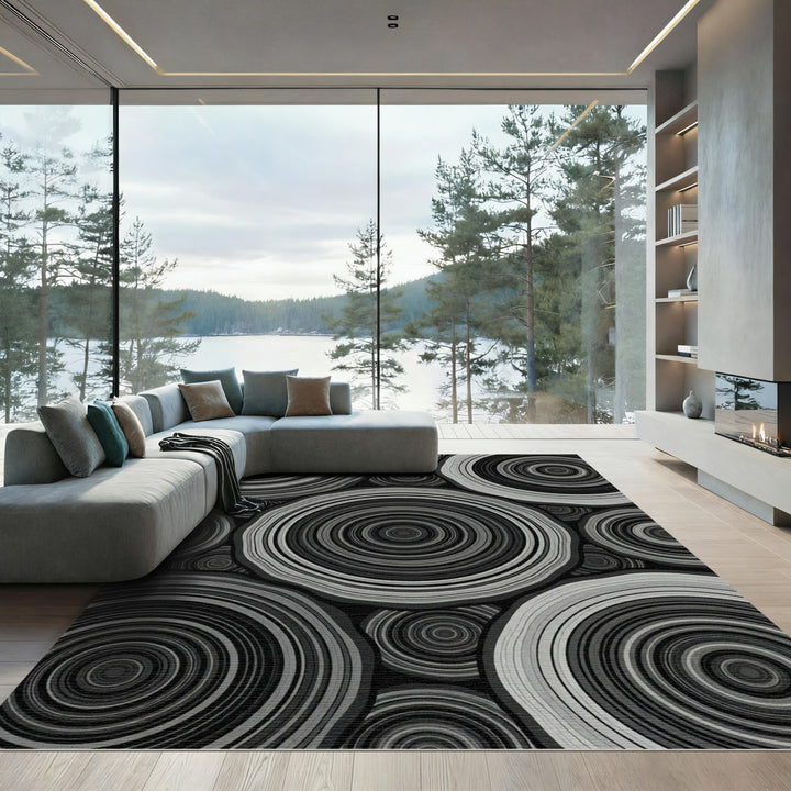 Monochromatic Stone Slice Concentric Rings Rug