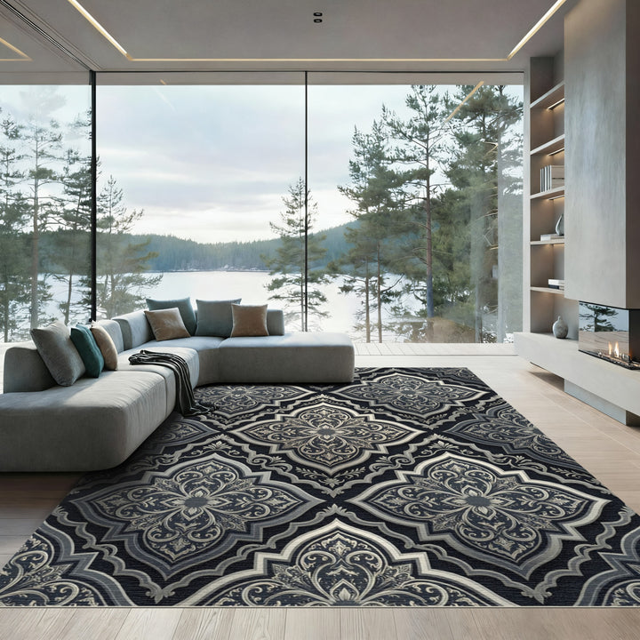Luxury Gray Ornamental Medallion Rug