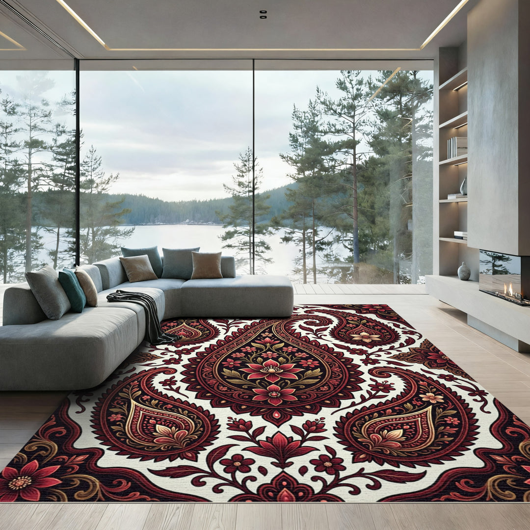 Kashmiri Red Floral Paisley Rug