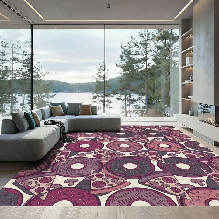 Crimson Creamy Donut Pizza Slice Fun Rug