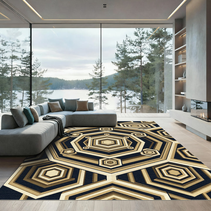 Golden Hexagon Geometric Abstract Rug