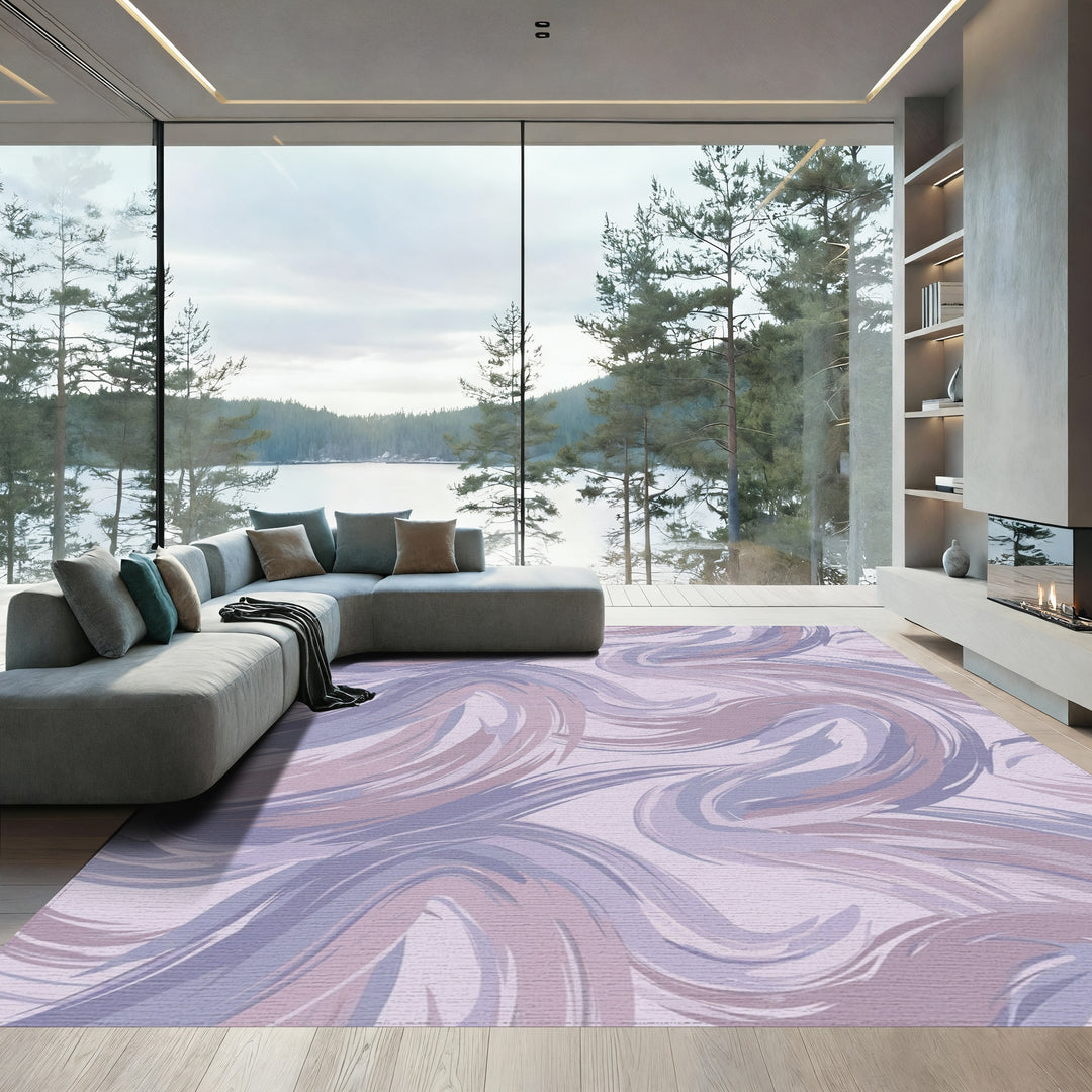Soft Lavender Brushstroke Swirl Rug