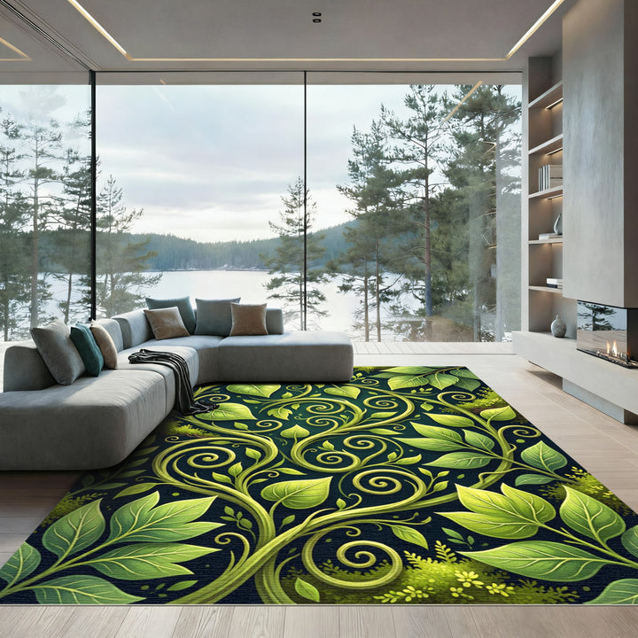 Emerald Leafy Swirls Vine Rug
