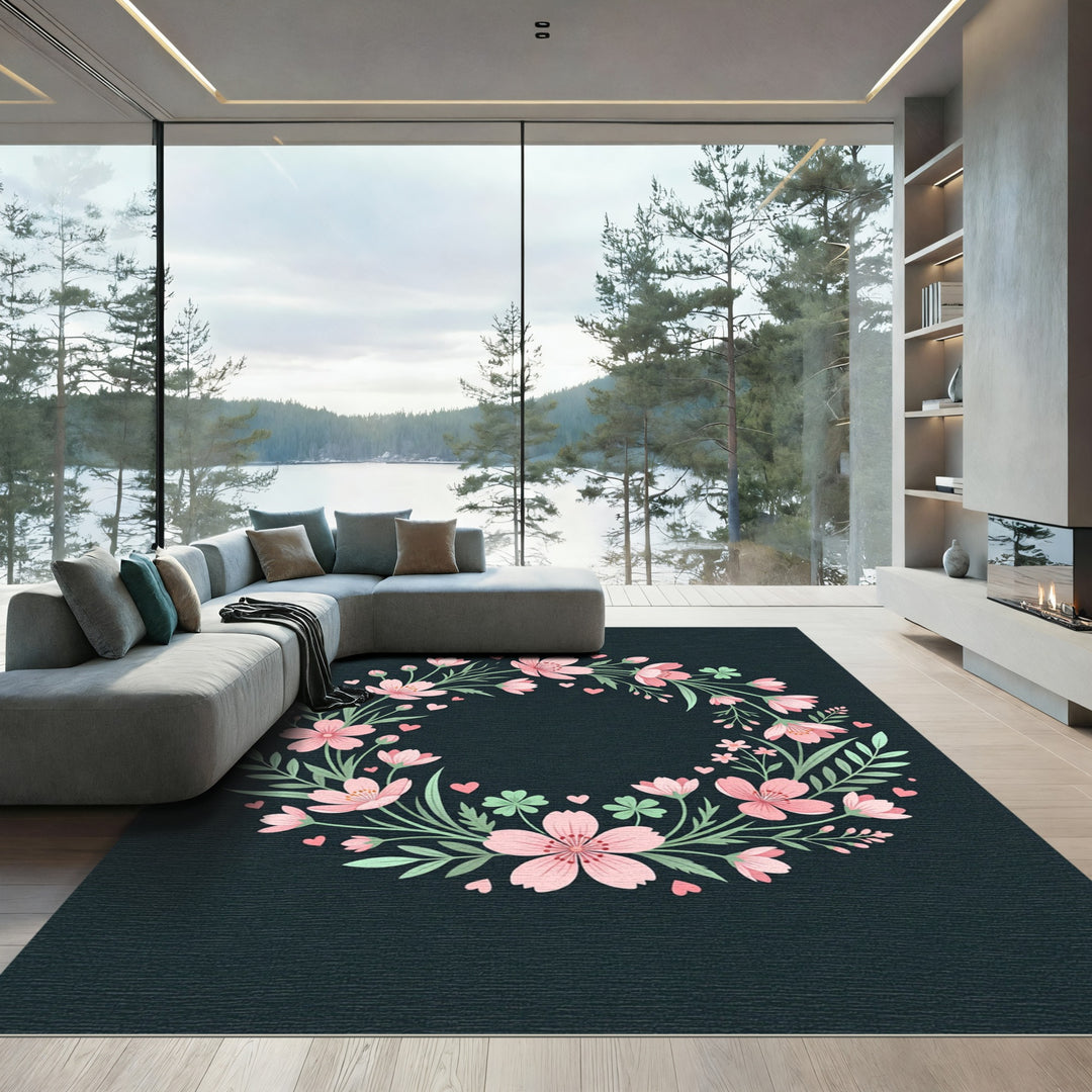 Pink Cherry Blossom Wreath Heart Medley Rug