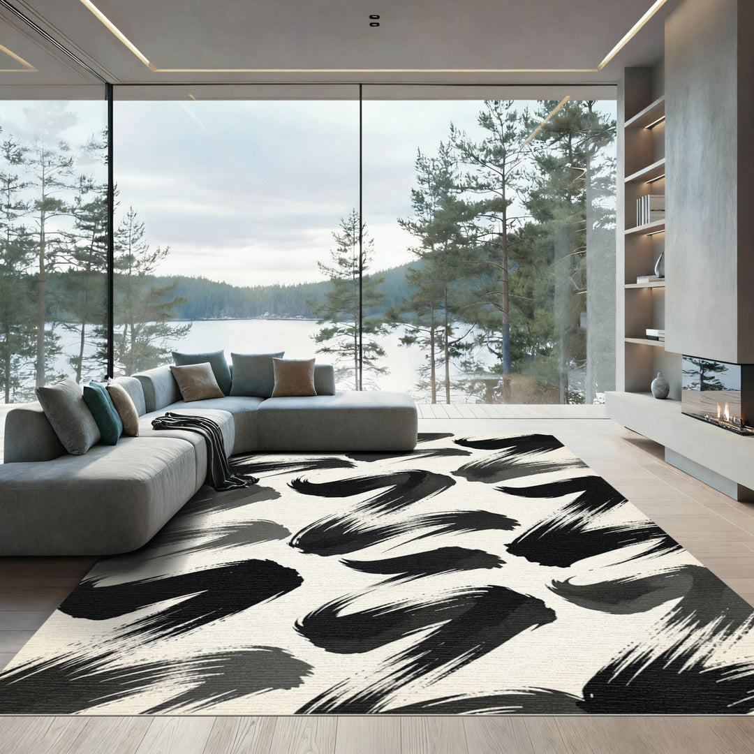 Dynamic Black Brush Stroke Rug