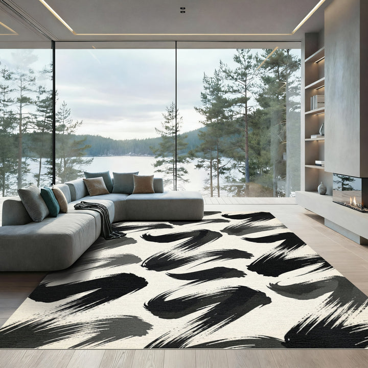 Dynamic Black Brush Stroke Rug