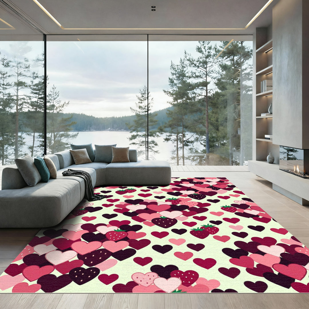 Sweet Strawberry Hearts Collage Rug