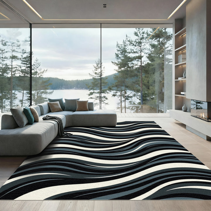 Monochrome Abstract Wave Rug