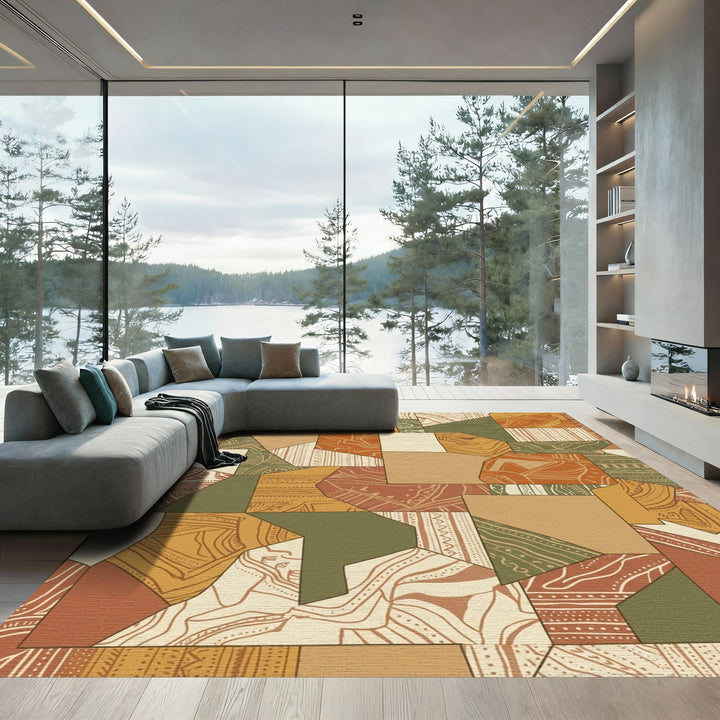 Earthy Tone Abstract Patchwork Collage Rug