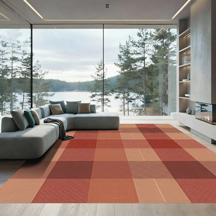 Crimson Taupe Gingham Checks Rug