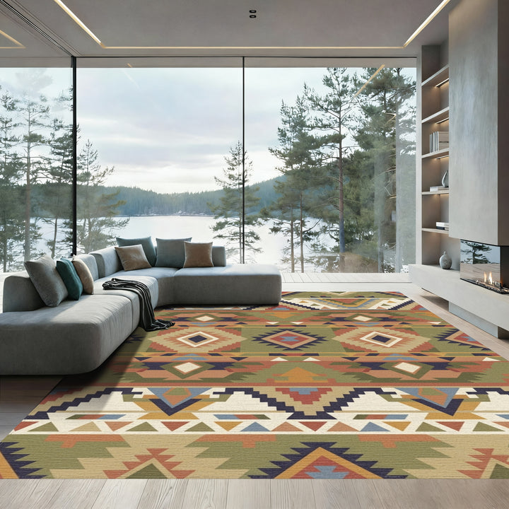 Earthy Earthy Ethnic Diamond Geometric Rug