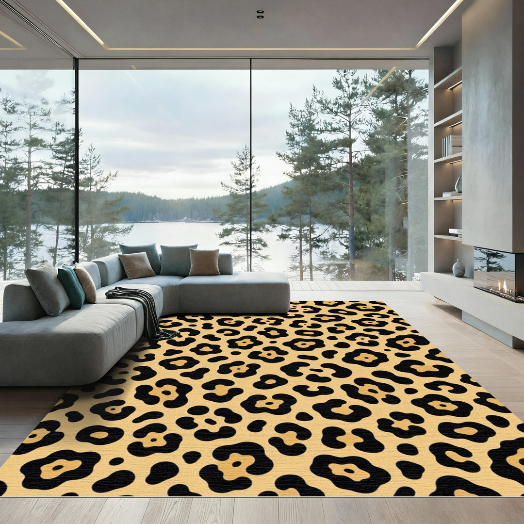 Classic Black Gold Leopard Spot Rug