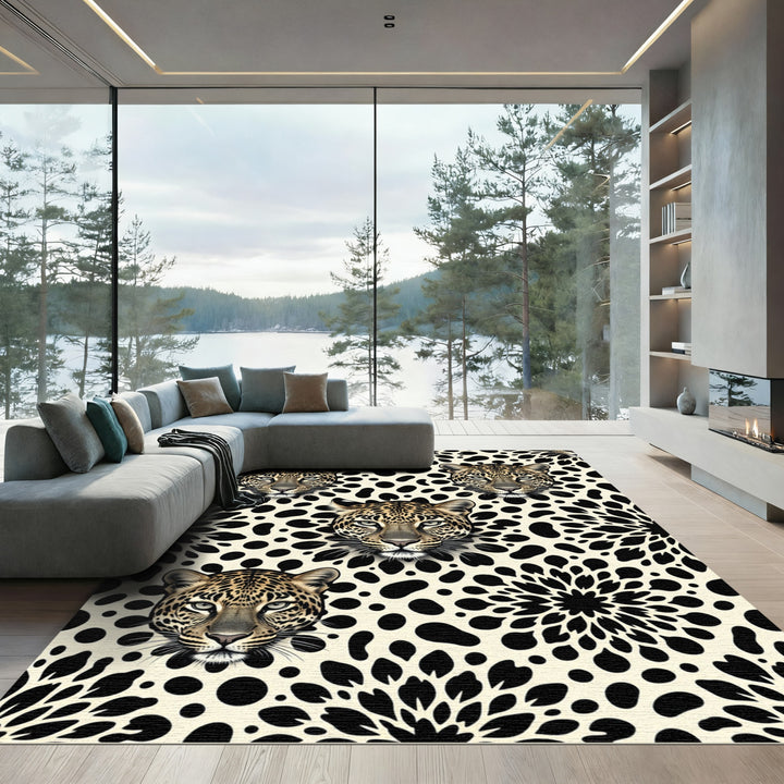 Bold Leopard Face Botanical Rug