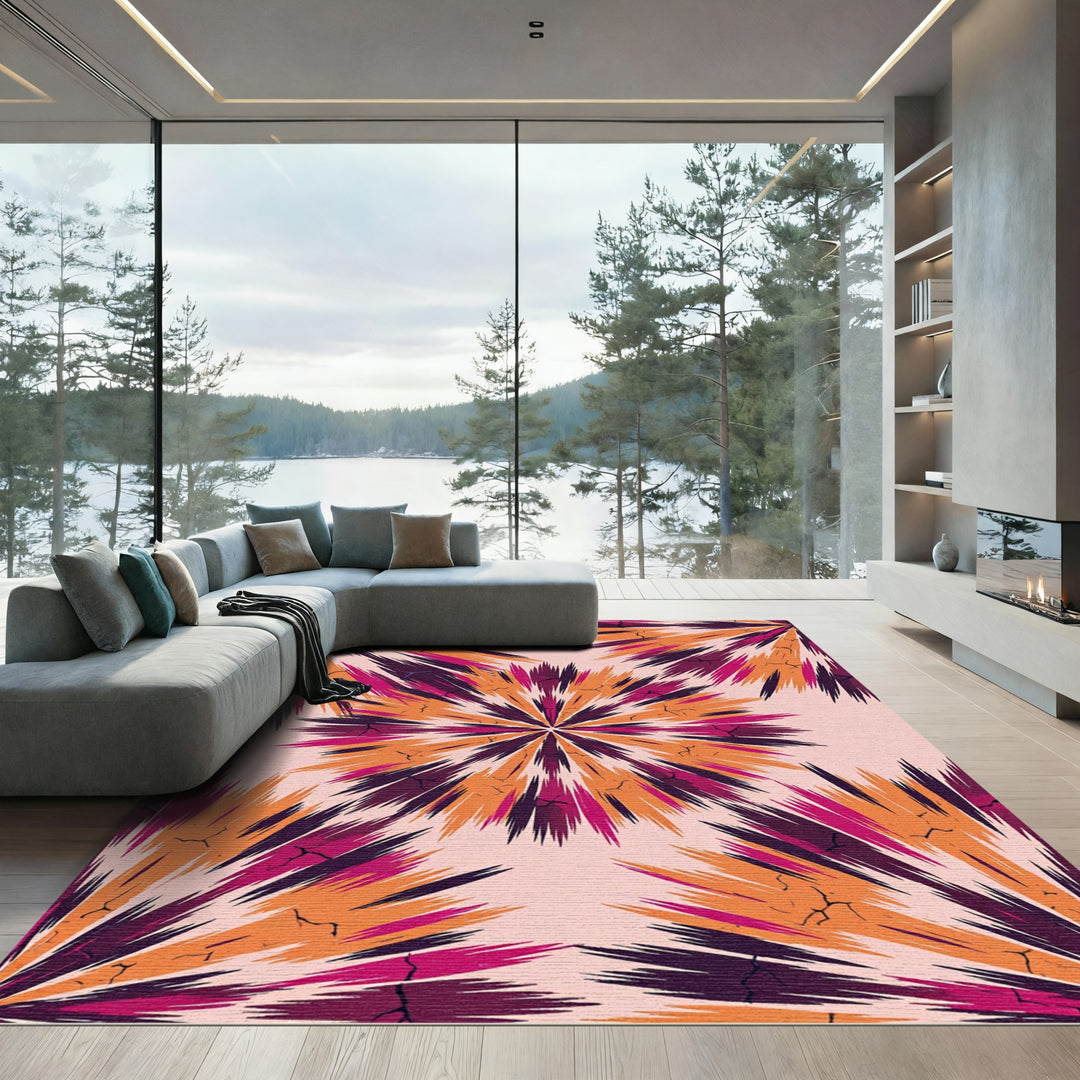 Vibrant Pink Orange Burst Rays Rug