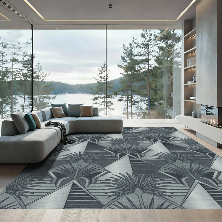Art Deco Gray Geometric Fan Rug