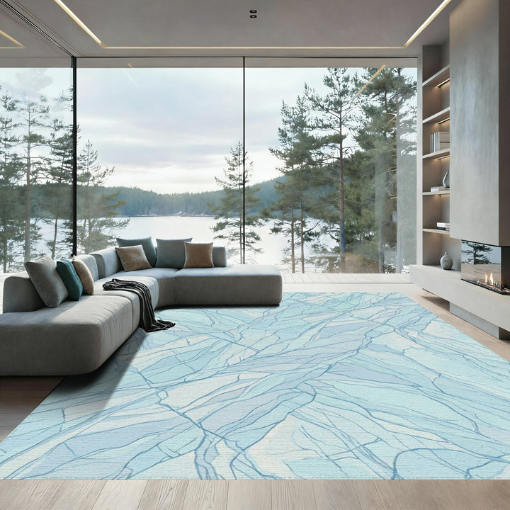 Light Blue Cracked Ice Texture Rug