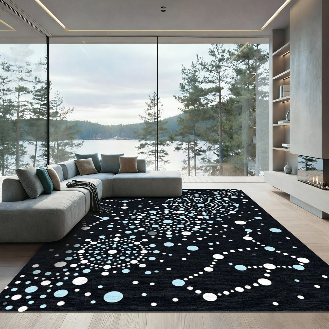 Cosmic Blue And White Galaxy Dots Rug