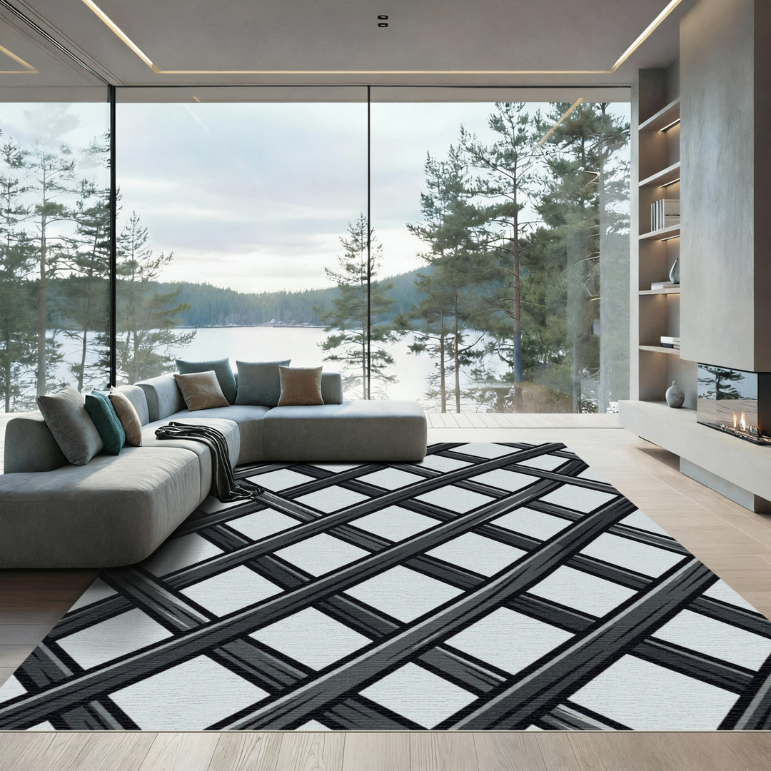 Gray Diagonal Lattice Diamond Rug