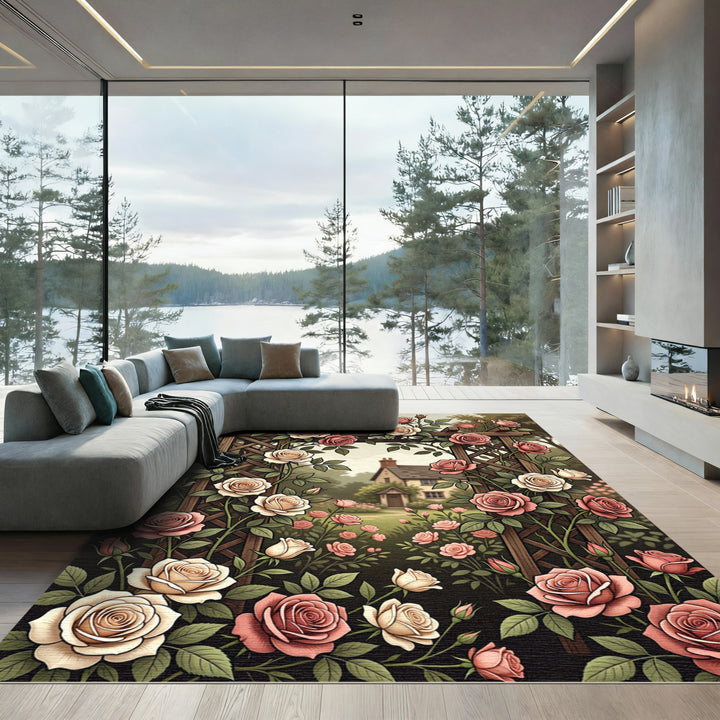 Romantic Rose Garden Trellis Rug