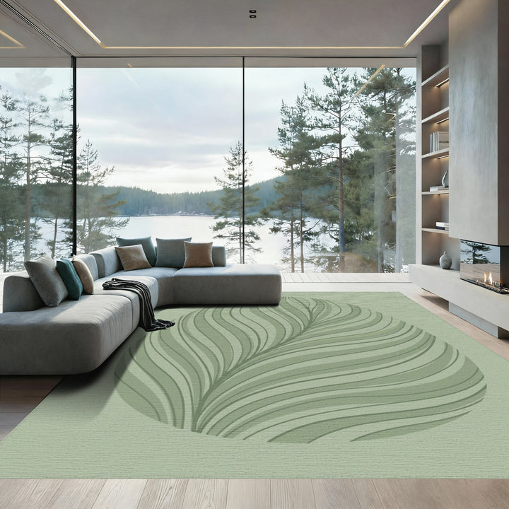 Pale Green Wavy Leaf Abstract Rug