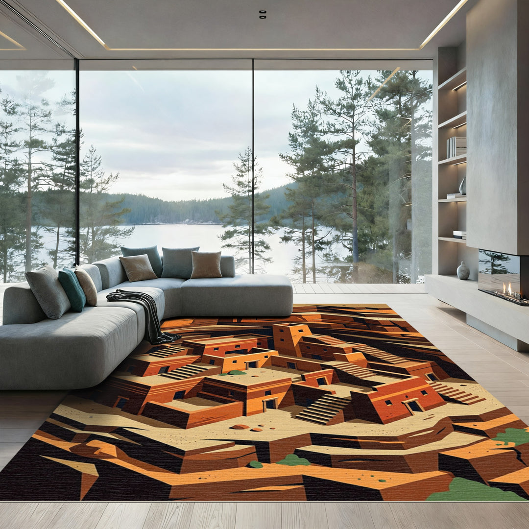 Terracotta Pueblo Geometric Landscape Rug