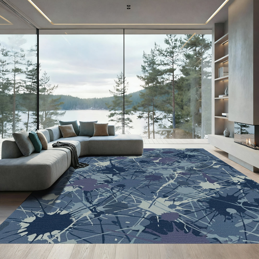 Deep Blue Splash Splatter Abstract Rug