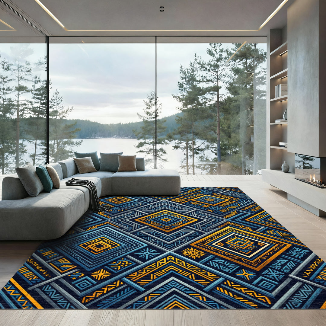 Navajo Inspired Geometric Diamond Pattern Rug