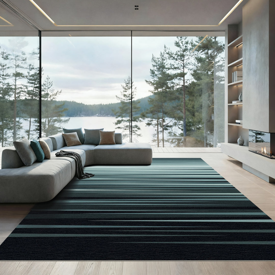 Modern Teal Abstract Stripe Rug