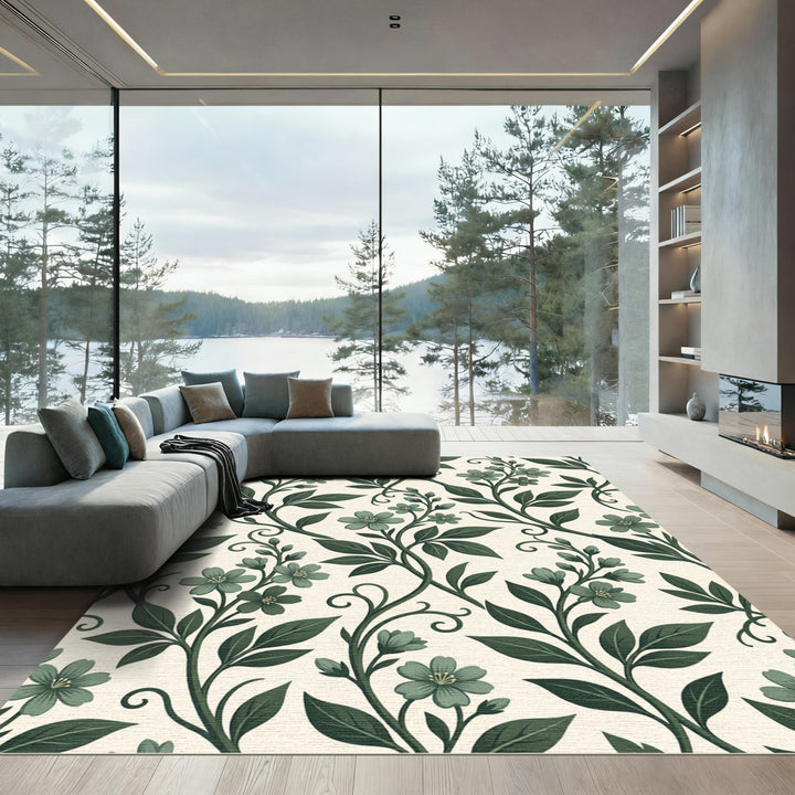 Sage Green Floral Vine Botanical Rug