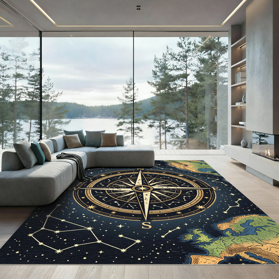 Celestial Compass Constellation Starry Night Rug