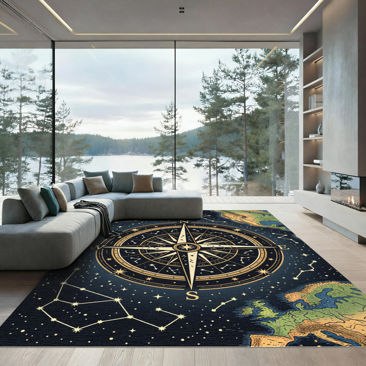 Celestial Compass Constellation Starry Night Rug