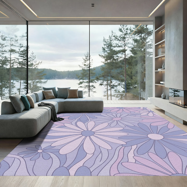 Retro Lavender Daisy Swirl Rug