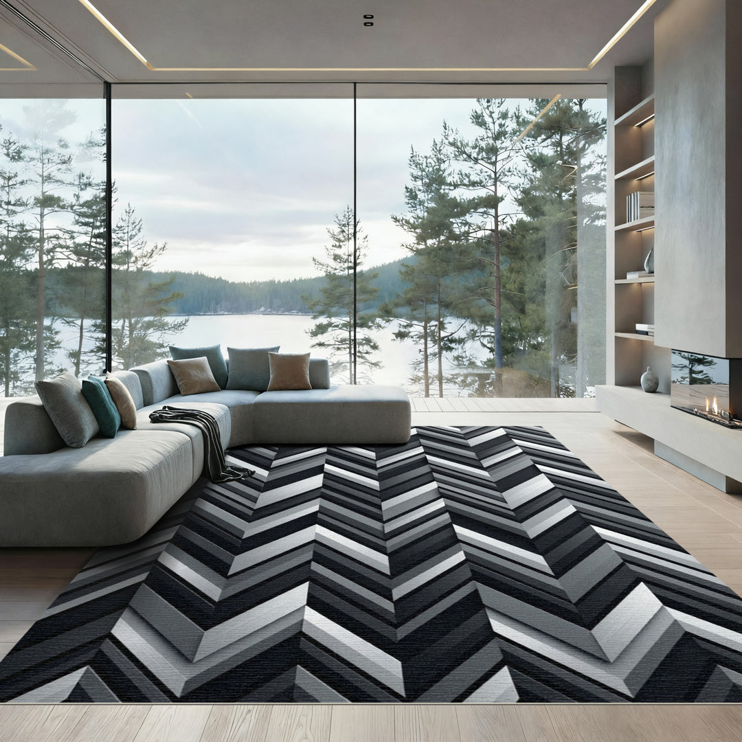 Monochromatic Chevron Herringbone Rug