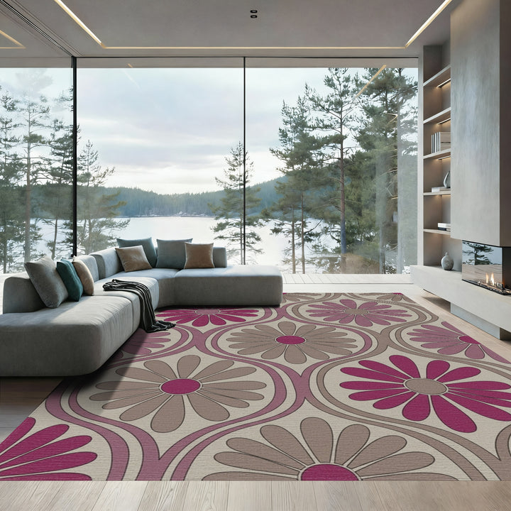 Groovy Fuchsia Daisy Oval Rug