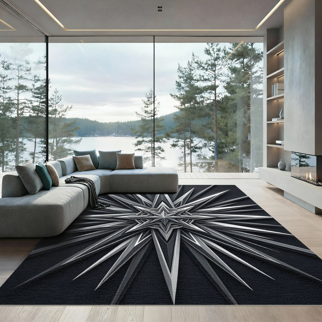 Abstract Metallic Starburst Rug