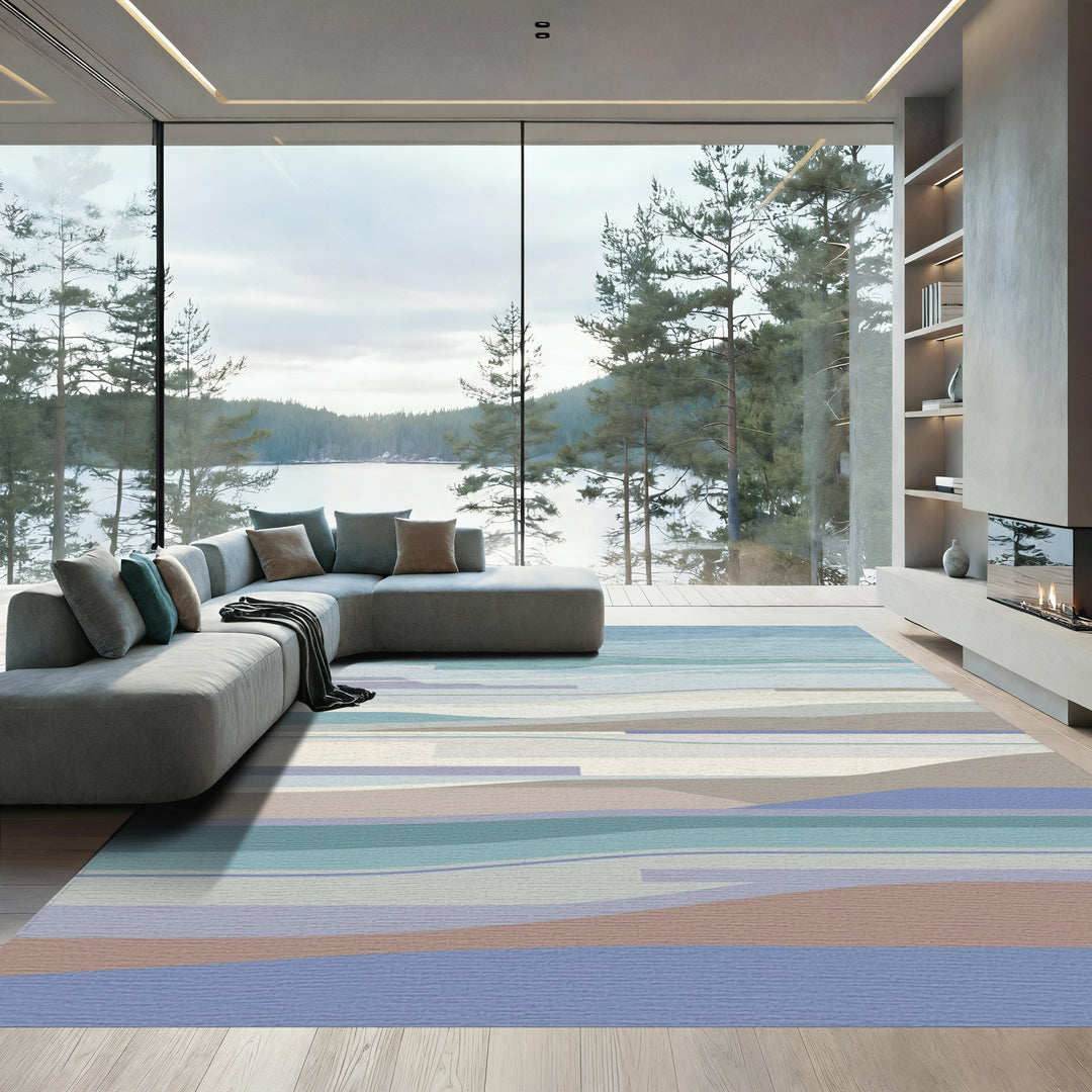 Serene Blue Lavender Abstract Waves Rug