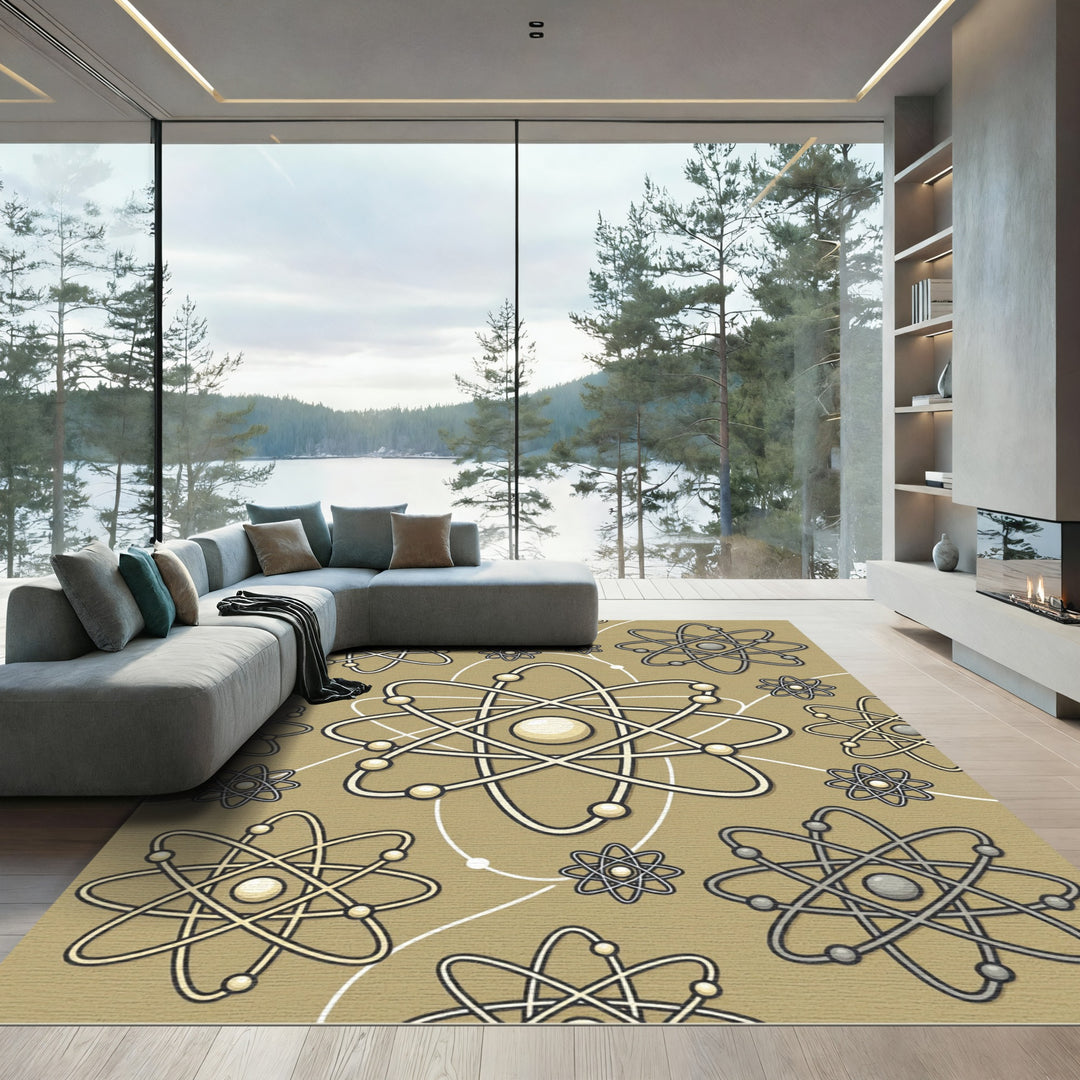 Golden Atom Science Pattern Rug