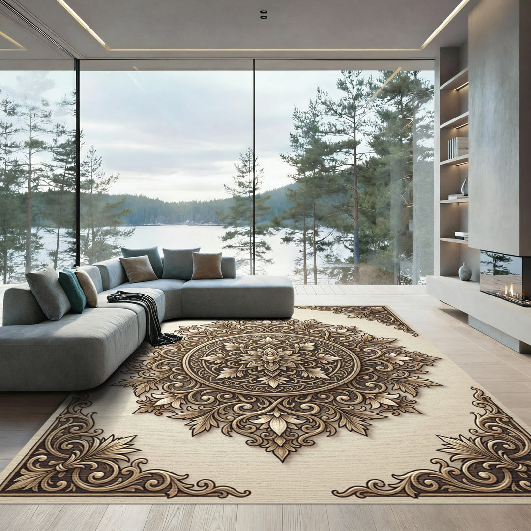 Antique Gold Floral Medallion Ornament Rug