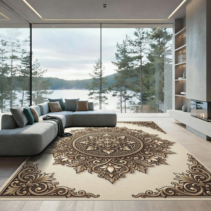 Antique Gold Floral Medallion Ornament Rug