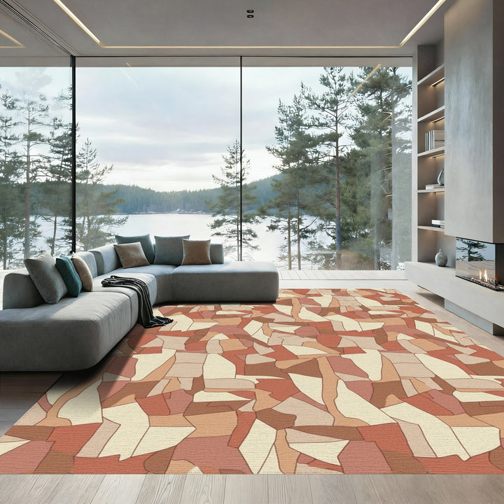 Terracotta Beige Abstract Fragment Rug