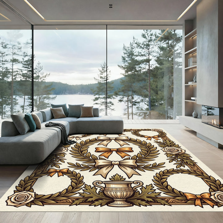 Ornate Laurel Rose Bow Frame Rug